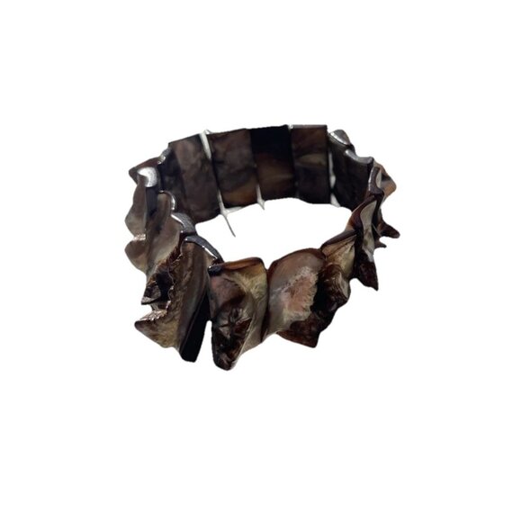 vintage Mother of pearl chunk Stretch Wire Bracelet Natural Boho Western Sz 7.5" - Picture 1 of 10